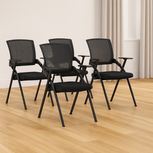 Black Folding Conference Chair, Set of 4 Stackable Corporate Training Seating, Ergonomic Minimalist Foldable Chair-Sona Casa