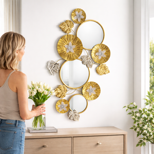 Large Gold Metal Wall Mirror, Wall Art Decor for Living Room, Office, Home, Entryway, Horizontal Vertical by Sona Casa