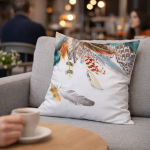 Modern Minimalist Feather Design Square Cushion Cover, 17 x 17 Inch Farmhouse Bohemian Decorative Pillowcase for Living Room Bedroom by Sona Casa