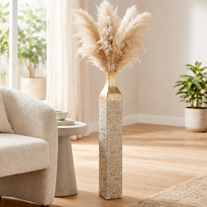 Modern Decorative Metal Tall Vase, Rustic Weathered Finish, Handmade Gold Living Room Decor, 42" Pots for Pampas Grass-Sona Casa