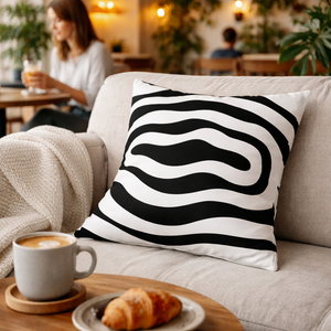 Modern Minimalist Square Cushion Cover, 17 x 17 Inch Black White Contemporary Decorative Pillowcase for Living Room Bedroom by Sona Casa