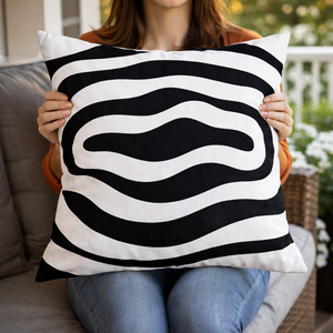 Modern Minimalist Square Cushion Cover, 17 x 17 Inch Black White Contemporary Decorative Pillowcase for Living Room Bedroom by Sona Casa