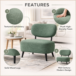 Comfortable Green Fabric Accent Chair for Lounge, Home, Office, Hotel Decor by Sona Casa