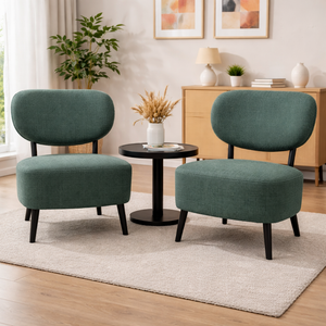 2 Pcs Set of Comfortable Green Fabric Accent Chairs for Lounge, Home, Office, Hotel Decor by Sona Casa