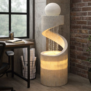 Tall Modern Spiral Floor Water Fountain with LED Lights & Orb, 112cm Home or Office Decor by Sona Casa