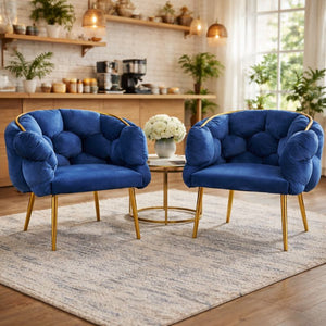 Set of 2 Royal Blue Velvet Accent Bubble Chairs, Glam Gold Frame, Home Office Hotel Lounge Bar Living Room Decor by Sona Casa