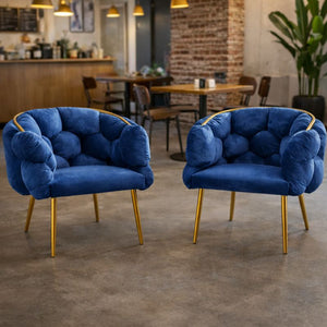 Set of 2 Royal Blue Velvet Accent Bubble Chairs, Glam Gold Frame, Home Office Hotel Lounge Bar Living Room Decor by Sona Casa