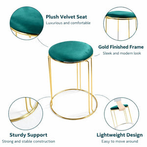 Petite Lightweight Green Stool with Gold Frame, Fabric Seat Compact Living Room Accent Home Decor by Sona Casa