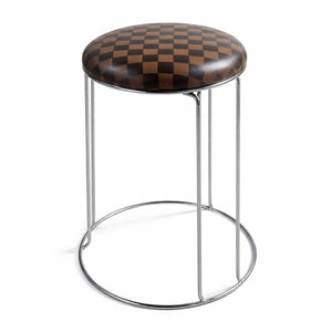 Petite Lightweight Brown Black Pattern Stool with Silver Frame, Fabric Seat Compact Living Room Accent Home Decor by Sona Casa