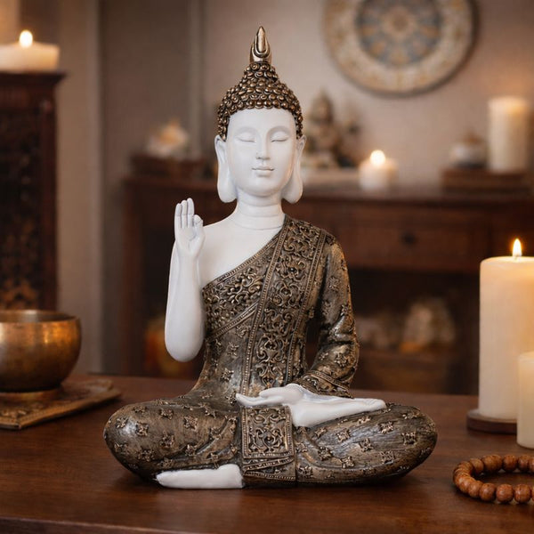 Small Meditating Buddha Statue 12" Tabletop Centerpieces Home Decor Gifts, Desktop, Shelf Shrine Ornament
