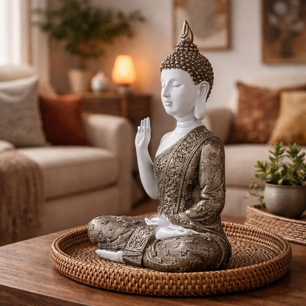 Small Meditating Buddha Statue 12" Tabletop Centerpieces Home Decor Gifts, Desktop, Shelf Shrine Ornament