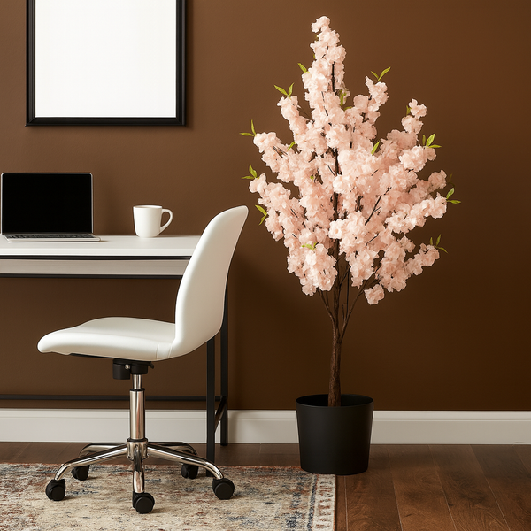 Large Nearly Natural Fake Light Peach Sichuan Cherry Blossom, 5 ft Lifelike Tall Artificial Tree, Indoor Decor for Living Room, Office, Patio-Sona Casa