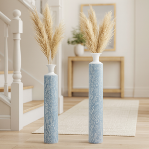 Luxury Metal Tall Vases, Large Floor Vase Set of 2, 32" and 40" Living Room, Home, Office Decor-Sona Casa