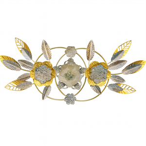 Large Gold Metal Wall Decor with Floral and Leaf Motif, 18 x 50 inch Elegant 3D Botanical Sculpture Home Office Decor-Sona Casa