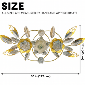 Large Gold Metal Wall Decor with Floral and Leaf Motif, 18 x 50 inch Elegant 3D Botanical Sculpture Home Office Decor-Sona Casa