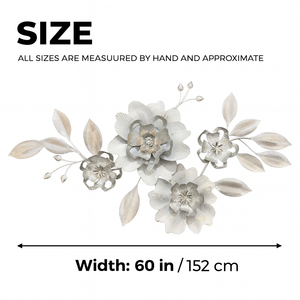 Large Metal Wall Art, 1.5m 3D Floral Sculpture, Modern Silver Flower Wall Decor for Living Room, Bedroom & Entryway-Sona Casa