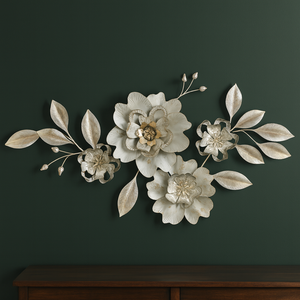 Large Metal Wall Art, 1.5m 3D Floral Sculpture, Modern Silver Flower Wall Decor for Living Room, Bedroom & Entryway-Sona Casa