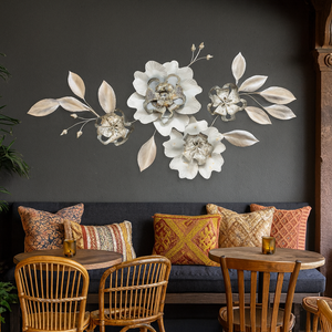 Large Metal Wall Art, 1.5m 3D Floral Sculpture, Modern Silver Flower Wall Decor for Living Room, Bedroom & Entryway-Sona Casa