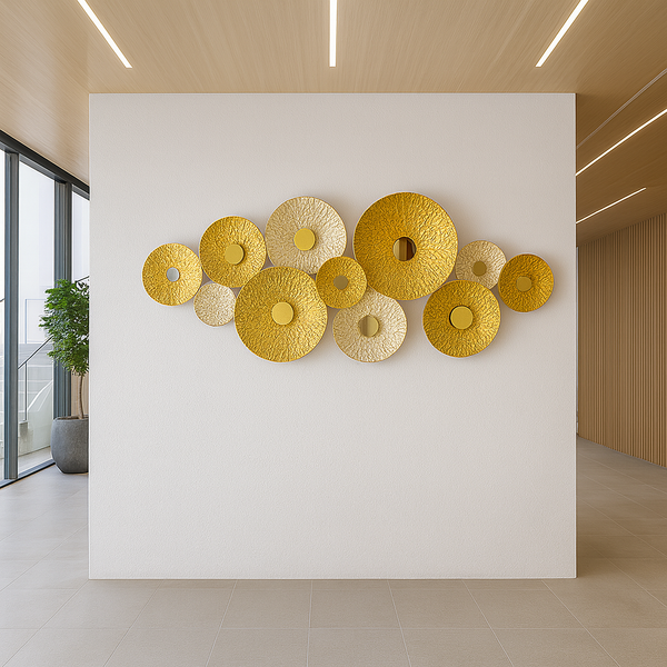 Large Gold Metal Wall Art, Modern Abstract Sculpture, Textured 3D Hanging Decor for Living Room, 120cm Statement Piece-Sona Casa
