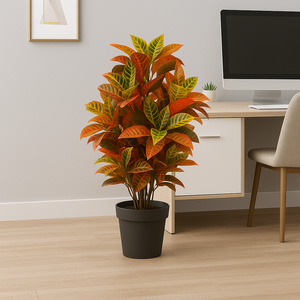 Artificial Croton Plant Indoor Decorative Tree, 3 ft Multicolor Tall Plant for Living Room, Office, Indoor Space-Sona Casa
