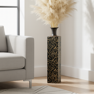 Decorative Tall Metal Floor Vase, Indoor Decor for Home or Office, 32" Handmade Black Gold Accent by Sona Casa