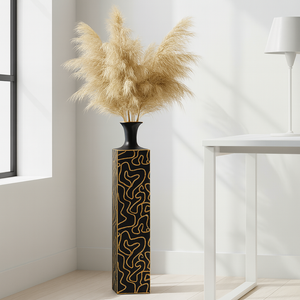 Decorative Tall Metal Floor Vase, Indoor Decor for Home or Office, 32" Handmade Black Gold Accent by Sona Casa