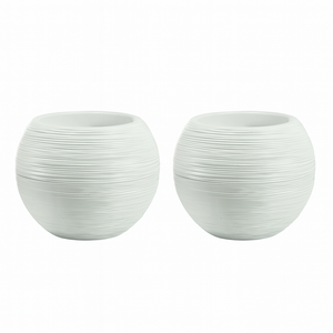 Set of 2 Round White Self Watering Plant Pot, Indoor Home, Office, Patio, Front Porch Decor, 18" Succulent Planter-Sona Casa