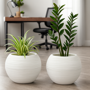 Set of 2 Round White Self Watering Plant Pot, Indoor Home, Office, Patio, Front Porch Decor, 18" Succulent Planter-Sona Casa