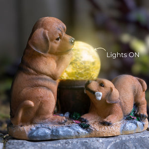 Brown Resin Solar Garden Dog Statue With 2 Playful Puppies - Perfect Gift For Dog Lovers And Gardening Enthusiasts by Accent Collection