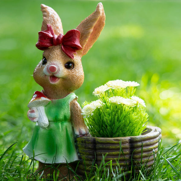 Charming Brown & Green Resin Bunny Planter For Succulents, Fairy Garden & Outdoor Decor by Accent Collection