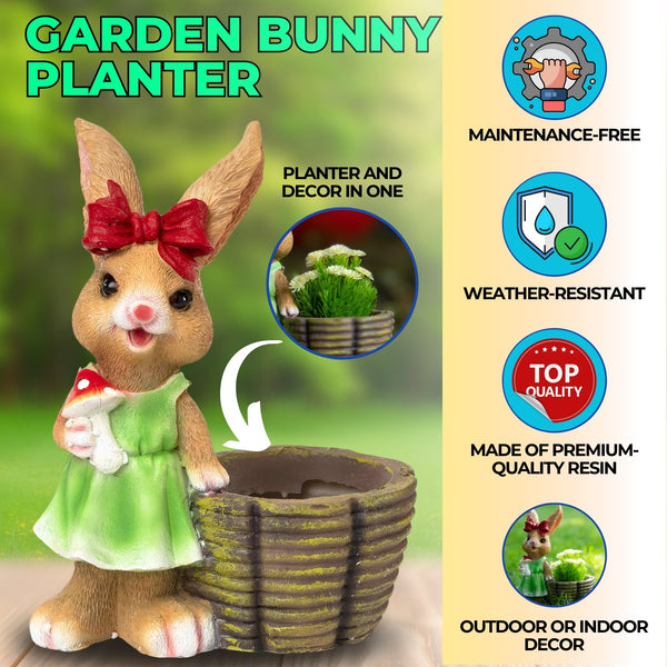 Charming Brown & Green Resin Bunny Planter For Succulents, Fairy Garden & Outdoor Decor by Accent Collection