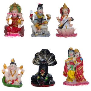 Divine Resin Multicolor Set Of 6 Hindu Deity Figurines For Pooja & Indian Home Decor by Accent Collection