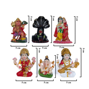 Divine Collection Of 6 Mini Multicolor Resin Hindu Gods Figurines For Home Pooja Decor by Accent Collection