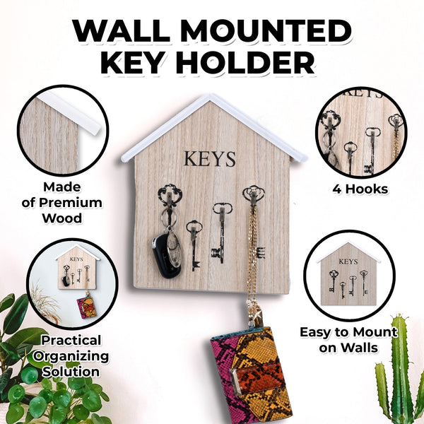 Brown Wooden Wall Mounted Key Holder With 4 Hooks For Stylish Entryway Organization by Accent Collection