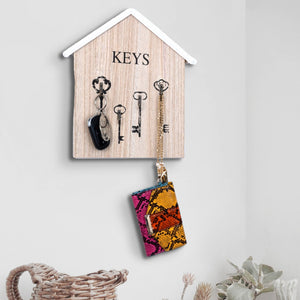 Brown Wooden Wall Mounted Key Holder With 4 Hooks For Stylish Entryway Organization by Accent Collection