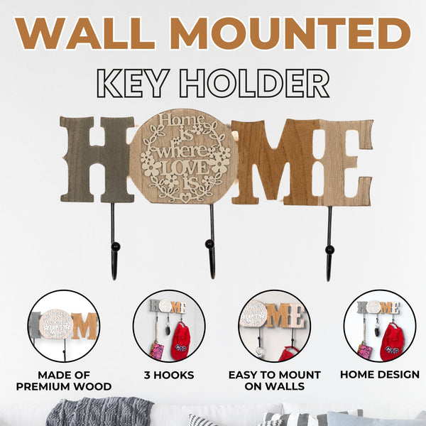 Wooden Key Holder, Home Design, 3 Hooks for Entrance Hallways by Accent Collection Home Decor