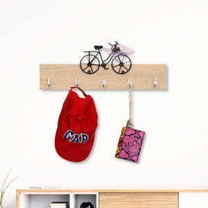 Wooden Key Holder Hanger with Cycle Design and 5 Hooks, Entrance Hallway by Accent Collection Home Decor