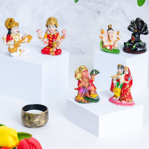 Divine Collection Of 6 Mini Multicolor Resin Hindu Gods Figurines For Home Pooja Decor by Accent Collection