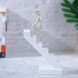 Abstract White Statue Of Man Climbing Stairs - Motivational Decor For Zen Office & Home Inspiration by Sona Casa