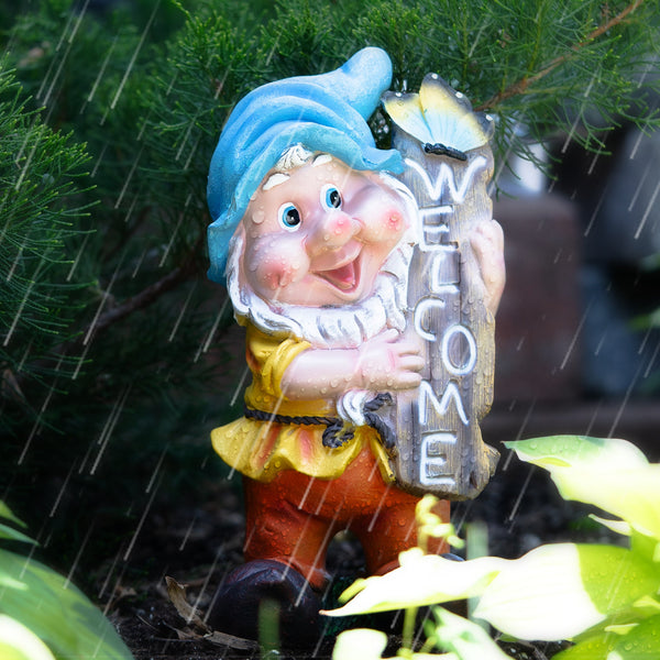 Friendly Gnome Garden Statue With Welcome Sign - Weather Resistant Outdoor Decor by Accent Collection