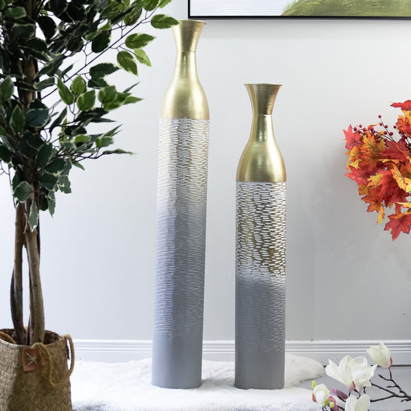 Large metal floor vases, golden and gray, home accent by Accent Collection