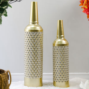 Golden Elegance 2 Pc Metal Floor Vase Set - White & Gold Tall Flower Holders For Chic Home Decor by Accent Collection