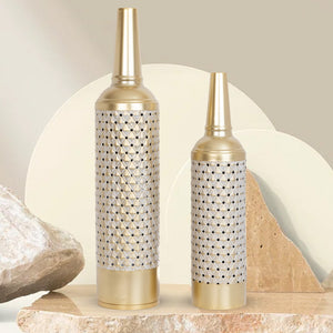 Golden Elegance 2 Pc Metal Floor Vase Set - White & Gold Tall Flower Holders For Chic Home Decor by Accent Collection