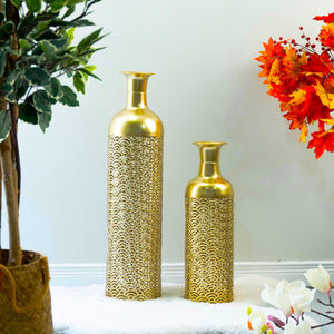 2 Pc Set of Metal Floor Vases, Curves, Golden by Accent Collection