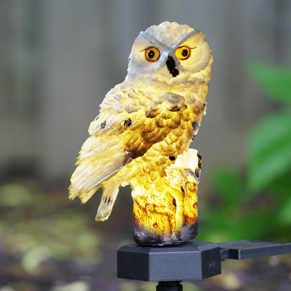 Magical White Owl Solar Statue With Black Stick - Outdoor Garden Decor & Bird Deterrent by Sona Casa