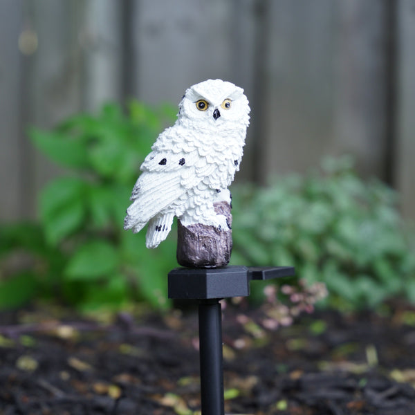Magical White Owl Solar Statue With Black Stick - Outdoor Garden Decor & Bird Deterrent by Sona Casa