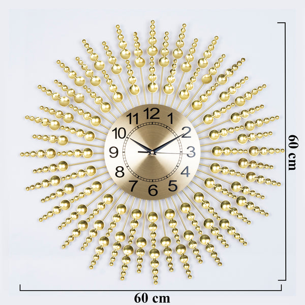 Large wall clock carved starburst sunburst golden metal clock 60 cm 24 inch silent clock large decorative wall clock analog by Accent Collection