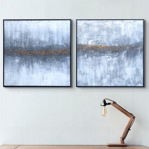 Large Gray And Gold Abstract Canvas Art - 2 Pc Textured Wood Framed Minimalist Decor by Accent Collection