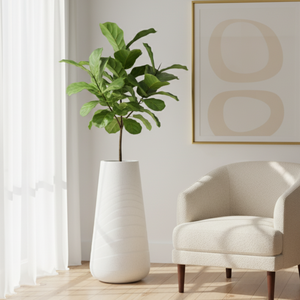 Tall White Indoor Decorative Planter, Modern Contemporary Self Watering Pot Home, Porch, Patio Decor Gifts-Sona Casa