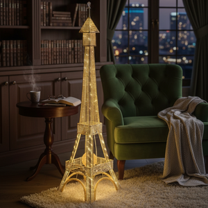 Tall Eiffel Tower LED Floor Lamp 63 inch Modern Decorative Paris France Model with Gold Frame & White LED Ambient, Home Decor Lighting, Remote Control-Sona Casa